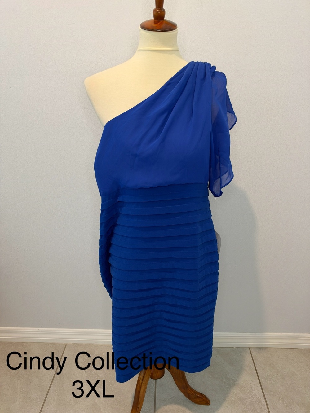 Cindy Collection One-Shoulder Royal Blue Cocktail Dress - 3XL